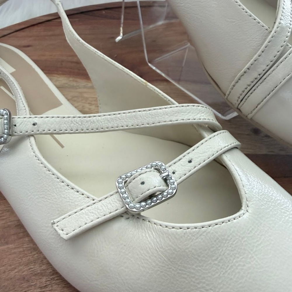 Dolce Vita Womens Ivory Pearl Leather Slingback Pointed Toe Buckle Flats Size 9 - Picture 12 of 12